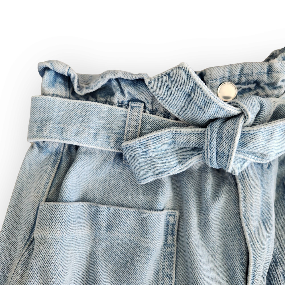 Zara Light Wash High Waisted 80s Mom Shorts Paper Bag Jean Shorts 2 - Picture 2 of 7